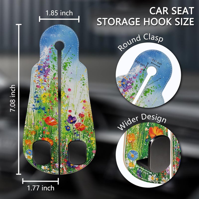 Blusabaca 2PCS Car Seat Back Storage Headrest Hooks, Floral Spring Purse Holder Bags Hanger, PU Leather Double Metal Hook for Backseat Organizer, Women Car Accessories Organization - Image 5